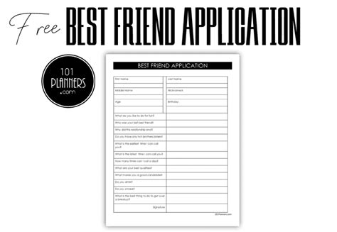 FREE Printable and Editable Best Friend Application